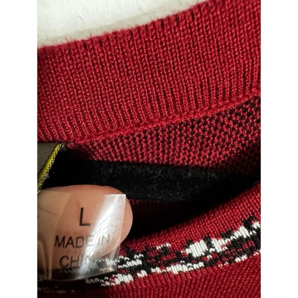 Taylor sz L Jacquard Sweater Dress Fit & Flare CUTE Red Floral Holiday NWT Knit - Picture 6 of 9